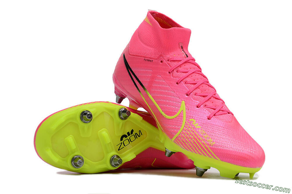 Nike Air Zoom Mercurial Superfly 9 Elite SG High-Tops Soccer Cleats - Pink/Green/Black 4