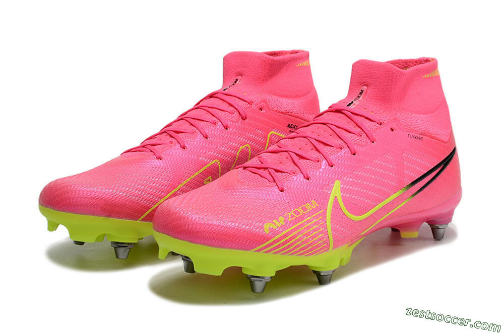 Nike Air Zoom Mercurial Superfly 9 Elite SG High-Tops Soccer Cleats - Pink/Green/Black 5