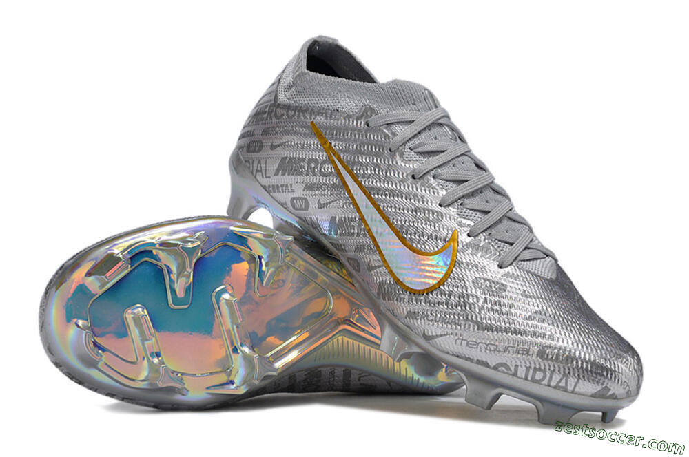 Nike Air Zoom Mercurial Vapor 15 Elite FG Low-Tops Soccer Cleats - Silver/Gold 4