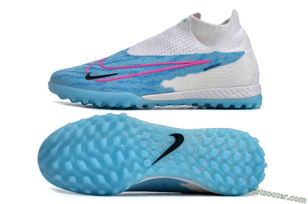 Nike Phantom GX Elite DF Link TF High-Tops Soccer Shoes - White/Blue/Pink 1