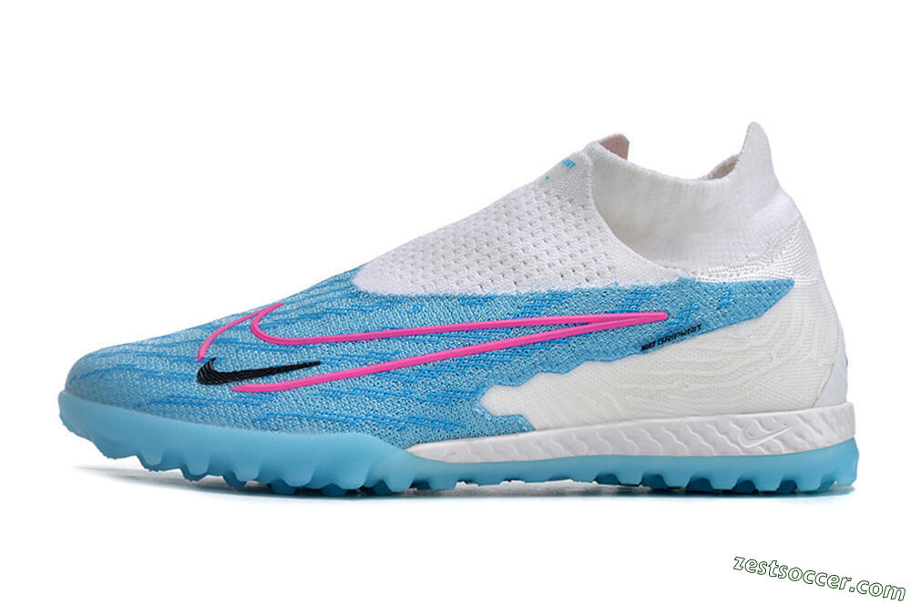 Nike Phantom GX Elite DF Link TF High-Tops Soccer Shoes - White/Blue/Pink 2