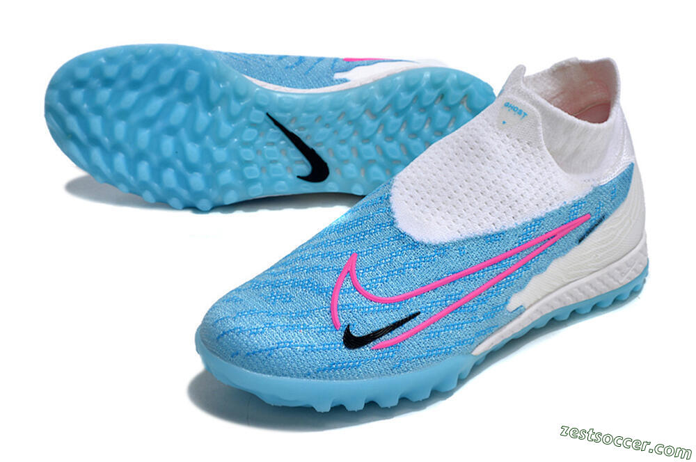 Nike Phantom GX Elite DF Link TF High-Tops Soccer Shoes - White/Blue/Pink 3