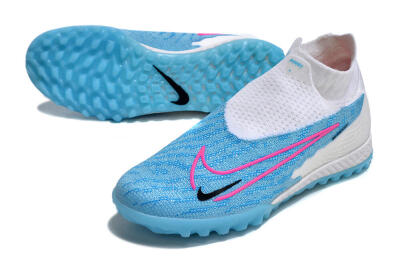 Nike Phantom GX Elite DF Link TF High-Tops Soccer Shoes - White/Blue/Pink