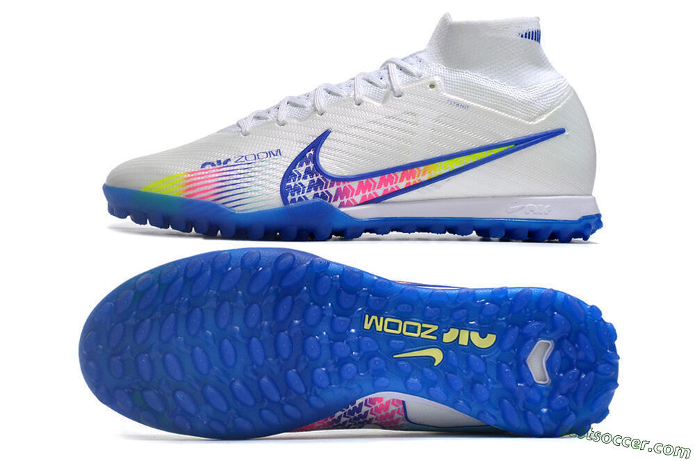 Nike Air Zoom Mercurial Superfly 9 Elite TF High-Tops Soccer Shoes - White/Blue/Pink 1