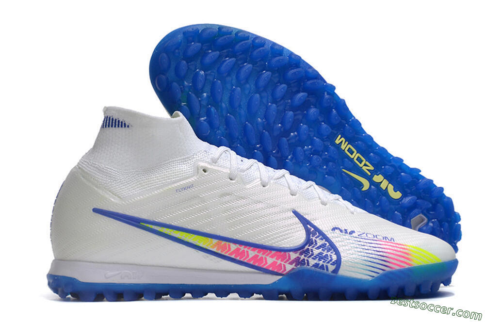 Nike Air Zoom Mercurial Superfly 9 Elite TF High-Tops Soccer Shoes - White/Blue/Pink 0