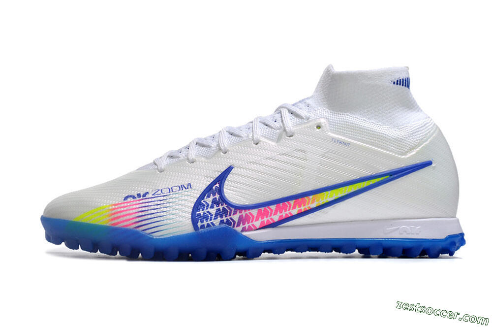 Nike Air Zoom Mercurial Superfly 9 Elite TF High-Tops Soccer Shoes - White/Blue/Pink 2