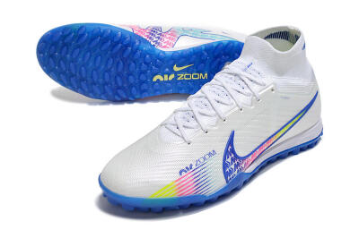 Nike Air Zoom Mercurial Superfly 9 Elite TF High-Tops Soccer Shoes - White/Blue/Pink