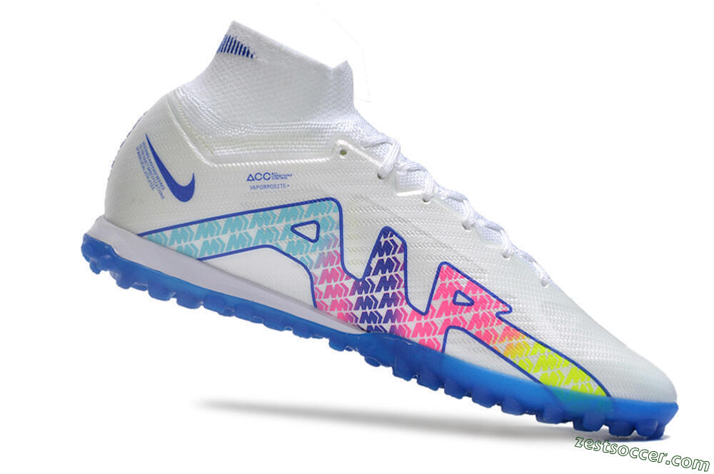 Nike Air Zoom Mercurial Superfly 9 Elite TF High-Tops Soccer Shoes - White/Blue/Pink 4