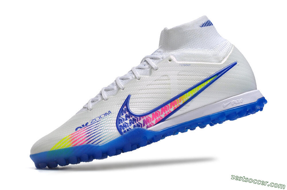 Nike Air Zoom Mercurial Superfly 9 Elite TF High-Tops Soccer Shoes - White/Blue/Pink 5