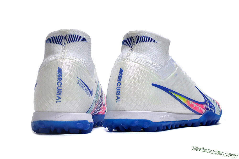 Nike Air Zoom Mercurial Superfly 9 Elite TF High-Tops Soccer Shoes - White/Blue/Pink 6