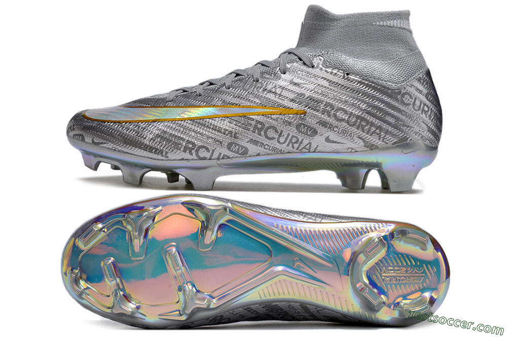 Nike Air Zoom Mercurial Superfly 15 Elite FG High-Tops Soccer Cleats - Sliver/Gold/Rainbow 1