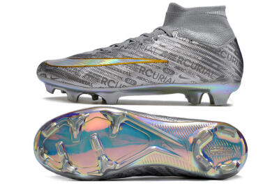 Nike Air Zoom Mercurial Superfly 15 Elite FG High-Tops Soccer Cleats - Sliver/Gold/Rainbow