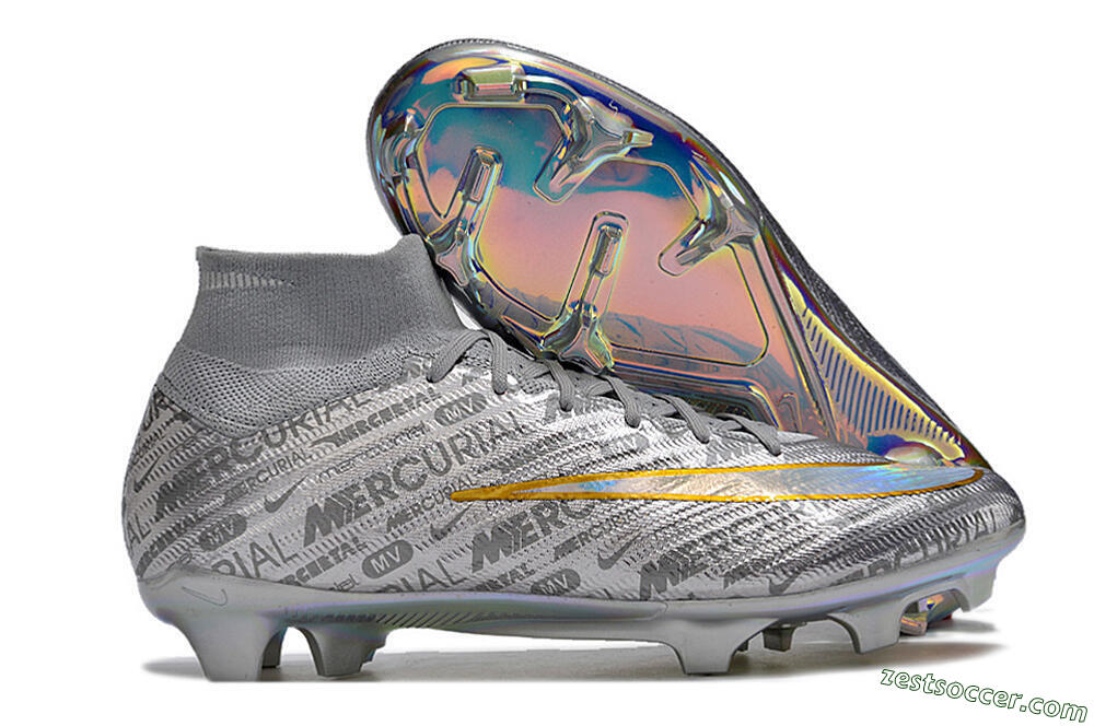 Nike Air Zoom Mercurial Superfly 15 Elite FG High-Tops Soccer Cleats - Sliver/Gold/Rainbow 0
