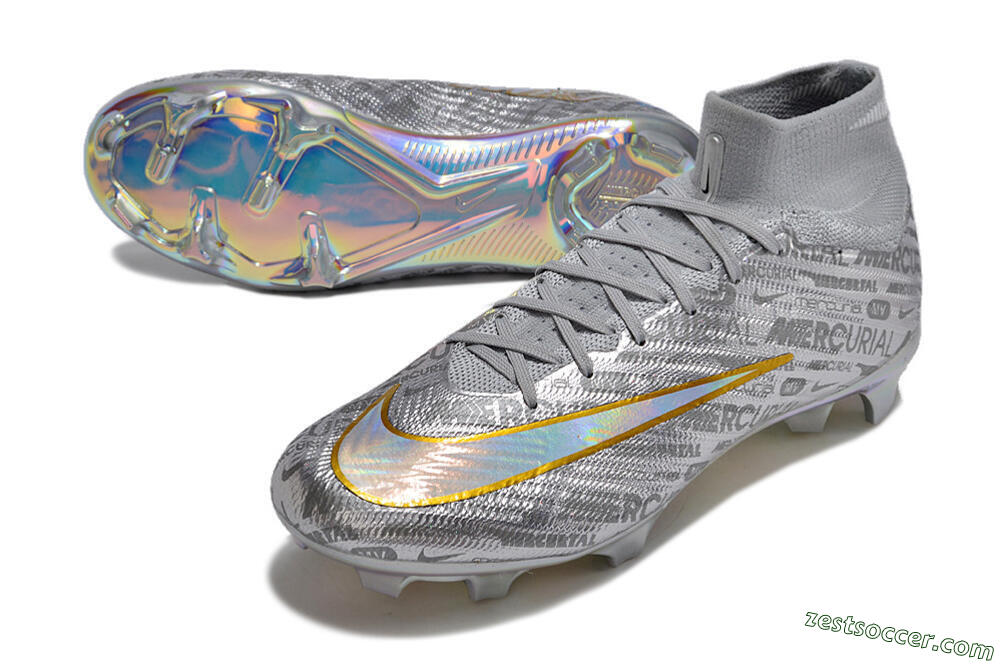 Nike Air Zoom Mercurial Superfly 15 Elite FG High-Tops Soccer Cleats - Sliver/Gold/Rainbow 3