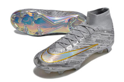 Nike Air Zoom Mercurial Superfly 15 Elite FG High-Tops Soccer Cleats - Sliver/Gold/Rainbow
