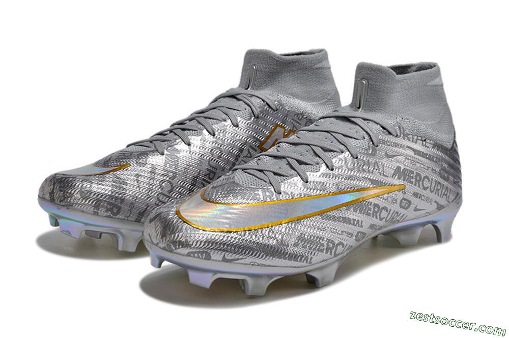 Nike Air Zoom Mercurial Superfly 15 Elite FG High-Tops Soccer Cleats - Sliver/Gold/Rainbow 5