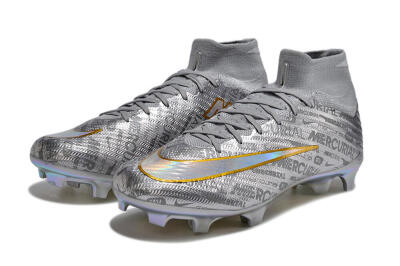 Nike Air Zoom Mercurial Superfly 15 Elite FG High-Tops Soccer Cleats - Sliver/Gold/Rainbow
