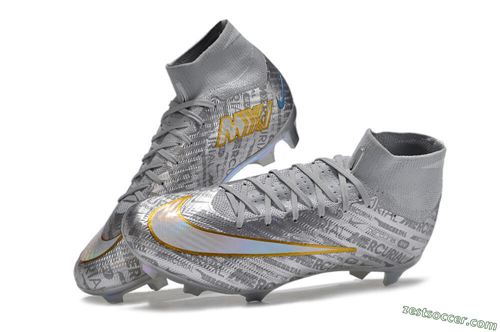 Nike Air Zoom Mercurial Superfly 15 Elite FG High-Tops Soccer Cleats - Sliver/Gold/Rainbow 6