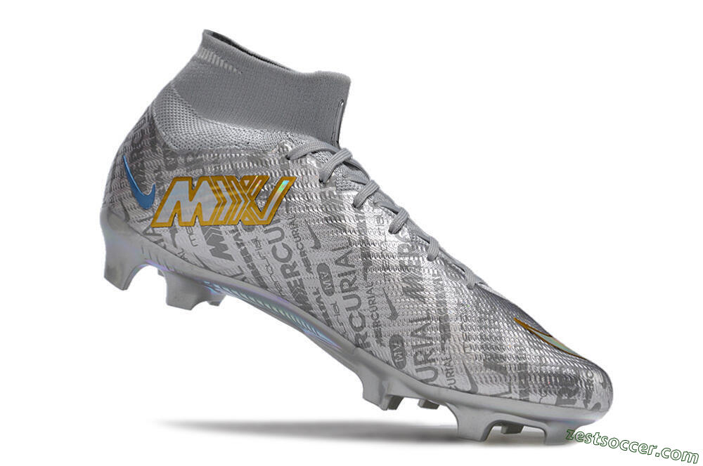 Nike Air Zoom Mercurial Superfly 15 Elite FG High-Tops Soccer Cleats - Sliver/Gold/Rainbow 7