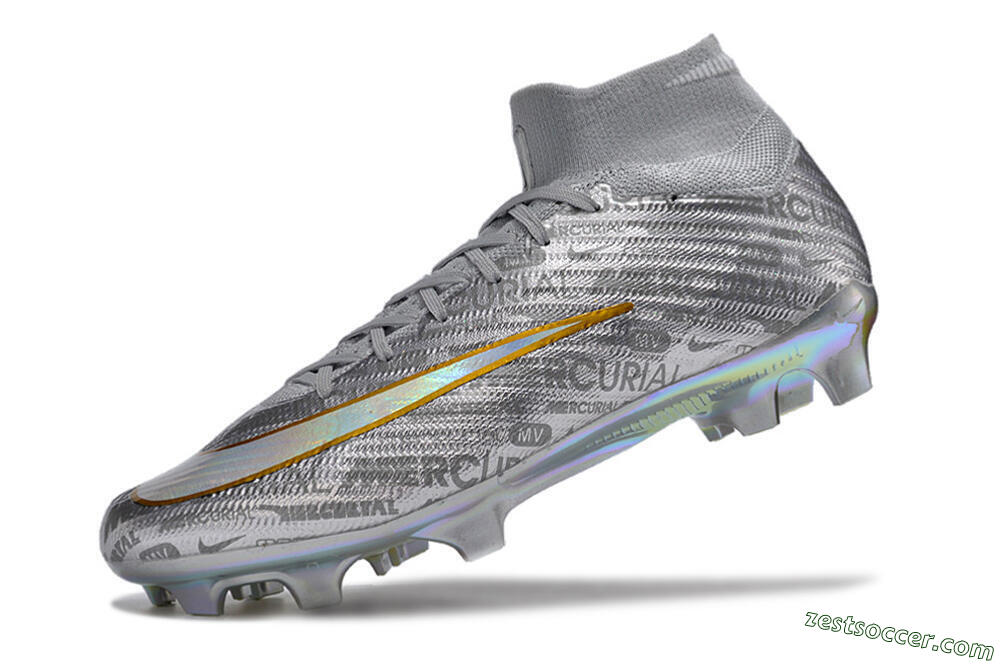 Nike Air Zoom Mercurial Superfly 15 Elite FG High-Tops Soccer Cleats - Sliver/Gold/Rainbow 8