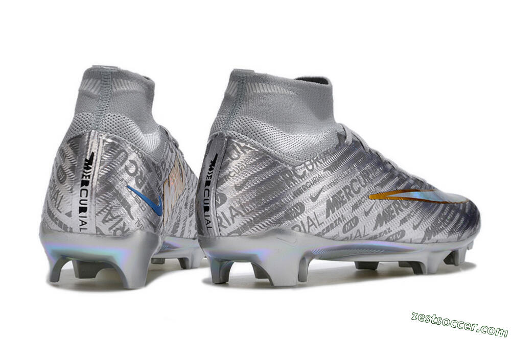 Nike Air Zoom Mercurial Superfly 15 Elite FG High-Tops Soccer Cleats - Sliver/Gold/Rainbow 9