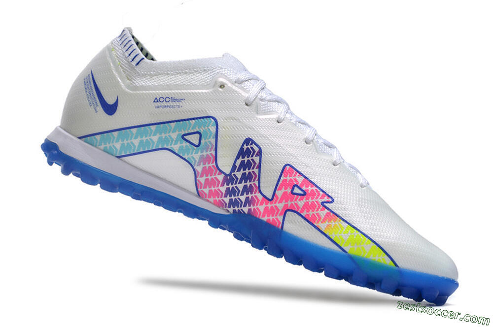 Nike Air Zoom Mercurial Vapor 15 Elite TF Low-Tops Soccer Shoes - White/Blue/Pink 4