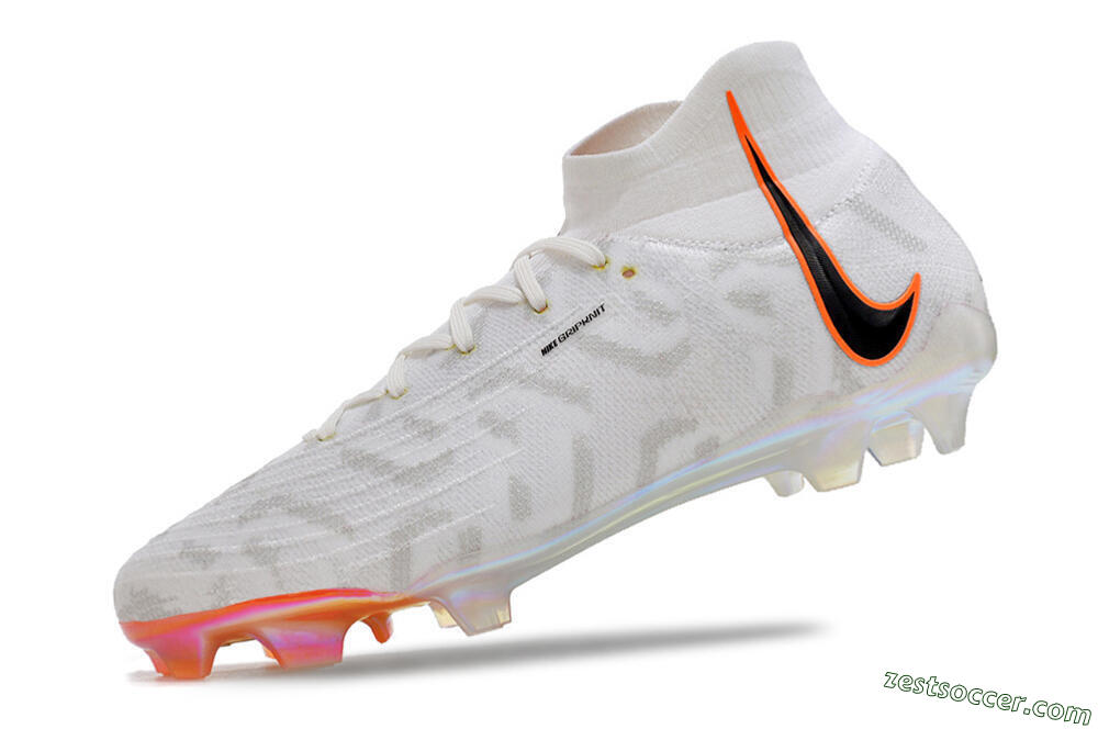 Nike Phantom Luna Elite FG High-Tops Soccer Cleats - White/Black/Orange 5