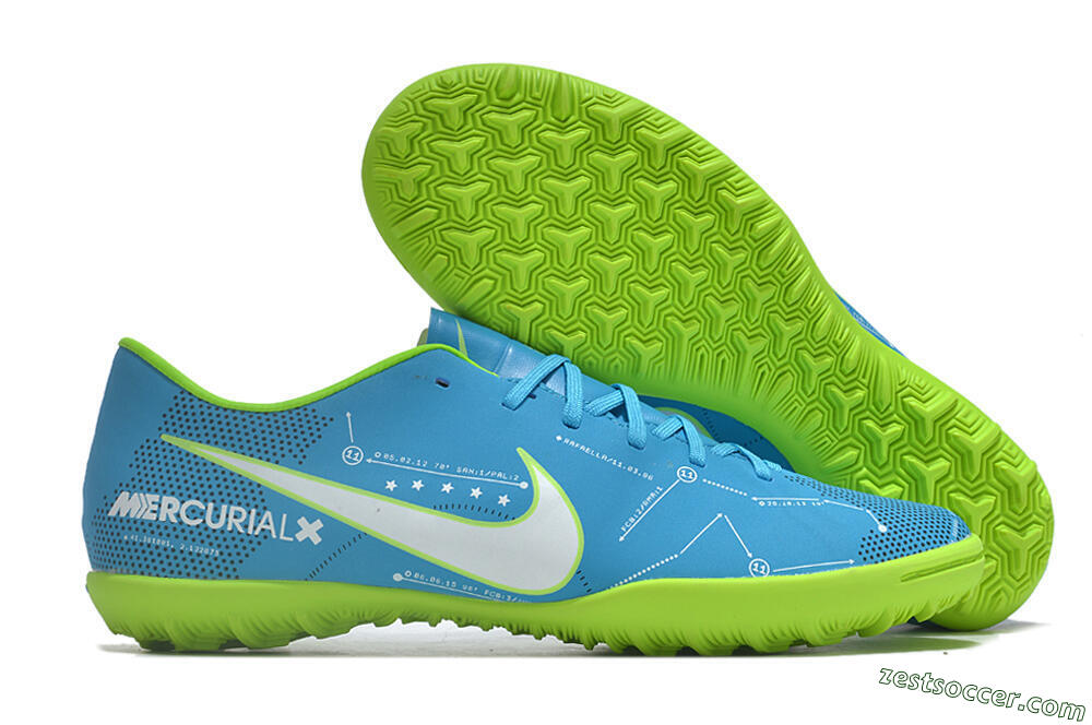 NIke Mercuricalx Victory 6 TF Low-Tops Soccer Shoes - Blue/Silver/Green 0