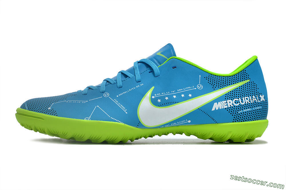 NIke Mercuricalx Victory 6 TF Low-Tops Soccer Shoes - Blue/Silver/Green 2
