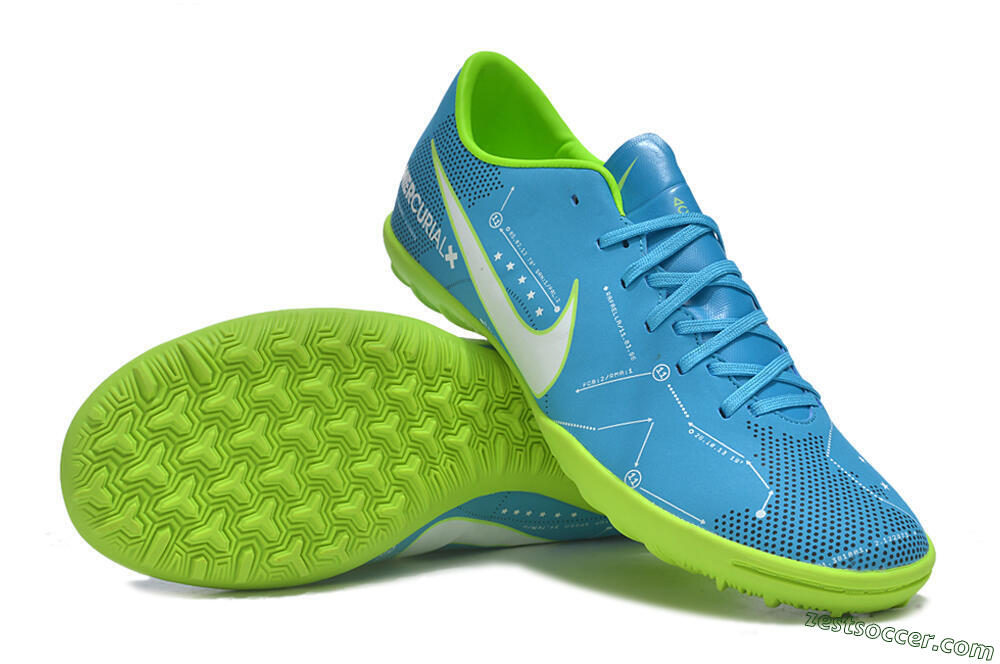 NIke Mercuricalx Victory 6 TF Low-Tops Soccer Shoes - Blue/Silver/Green 3