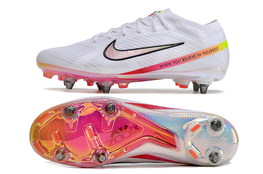 Nike Air Zoom Mercurial Vapor 15 Elite SG Low-Tops Soccer Cleats - White/Pink/Yellow/Black 1