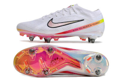Nike Air Zoom Mercurial Vapor 15 Elite SG Low-Tops Soccer Cleats - White/Pink/Yellow/Black