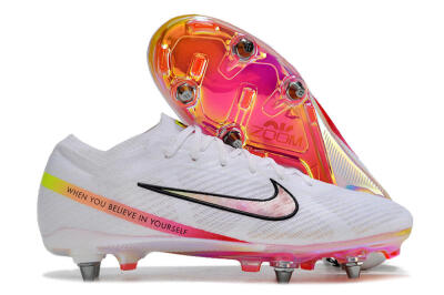 Nike Air Zoom Mercurial Vapor 15 Elite SG Low-Tops Soccer Cleats - White/Pink/Yellow/Black