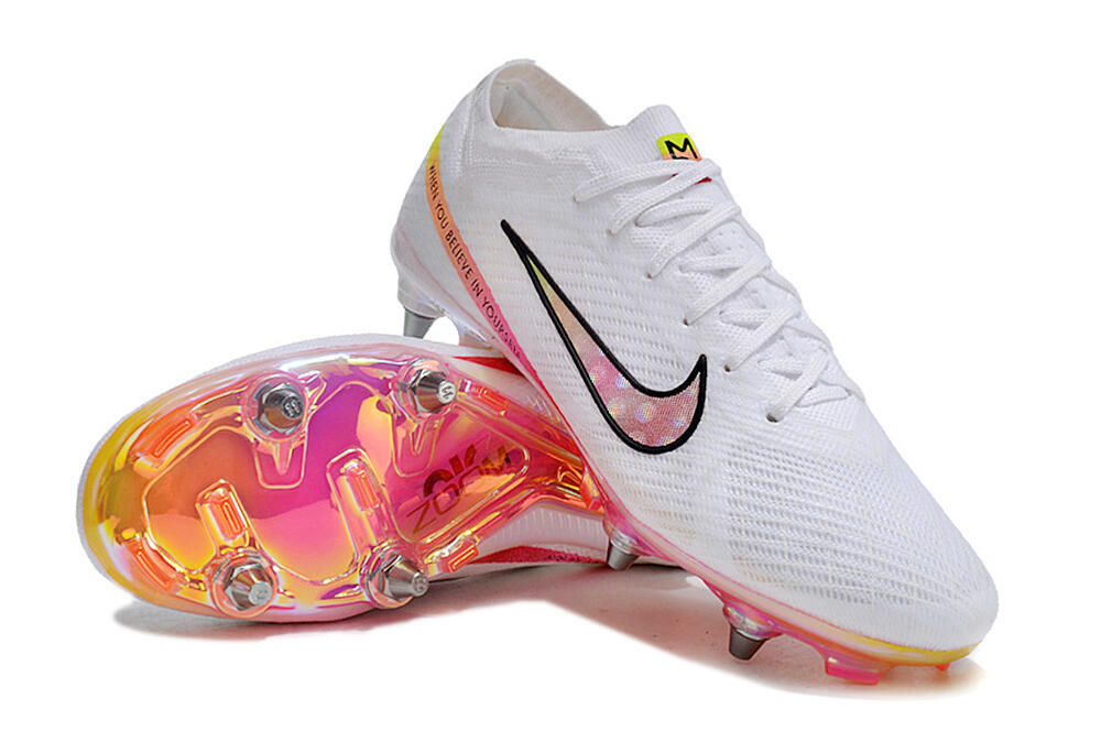 Nike Air Zoom Mercurial Vapor 15 Elite SG Low-Tops Soccer Cleats - White/Pink/Yellow/Black 3