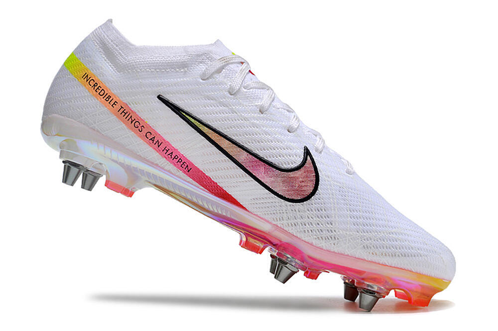 Nike Air Zoom Mercurial Vapor 15 Elite SG Low-Tops Soccer Cleats - White/Pink/Yellow/Black 4
