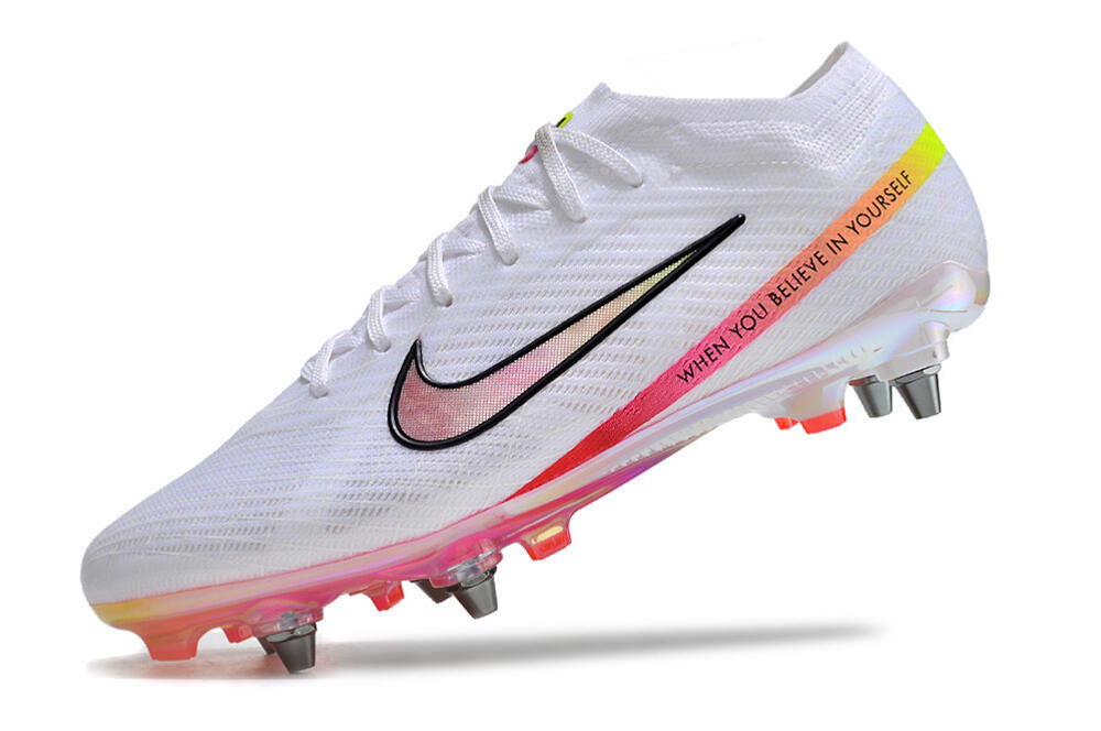 Nike Air Zoom Mercurial Vapor 15 Elite SG Low-Tops Soccer Cleats - White/Pink/Yellow/Black 5