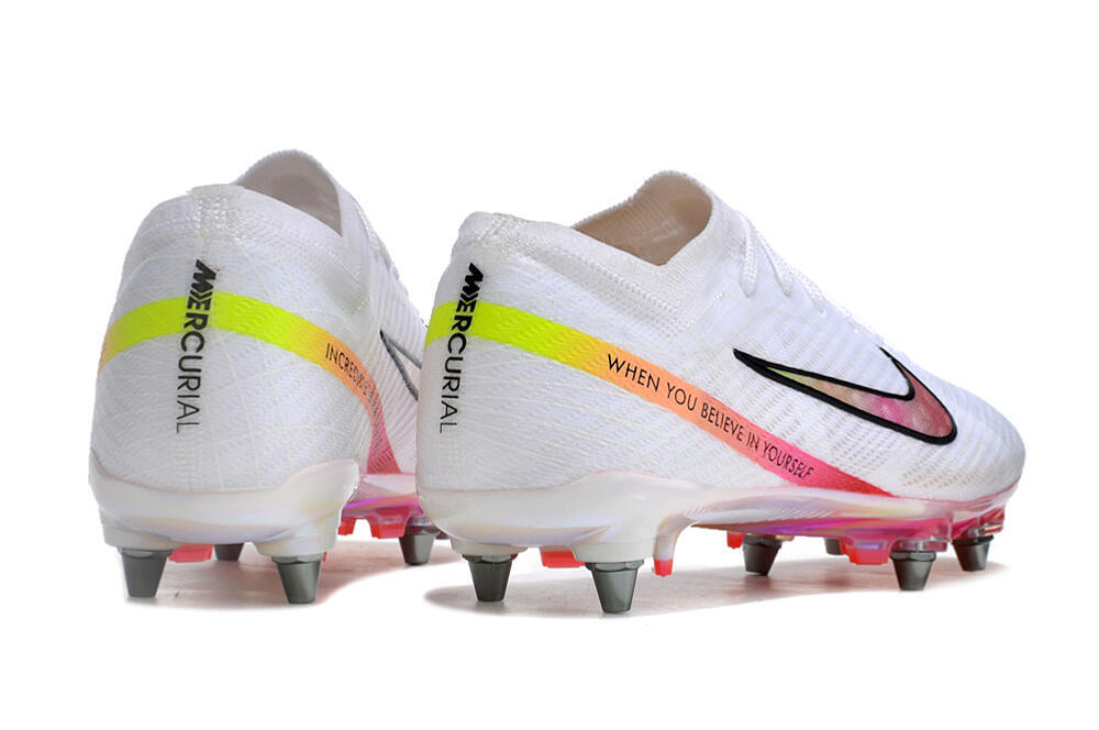 Nike Air Zoom Mercurial Vapor 15 Elite SG Low-Tops Soccer Cleats - White/Pink/Yellow/Black 6