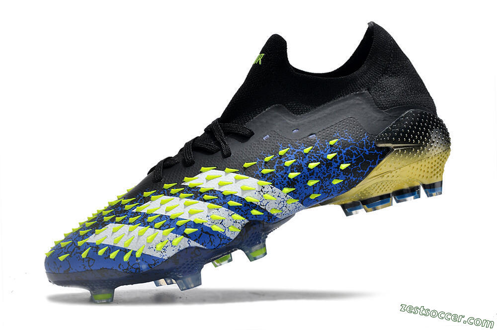 Adidas Predator Freak.1 Low FG Low-Tops Soccer Cleats - Black/Blue/Green 5