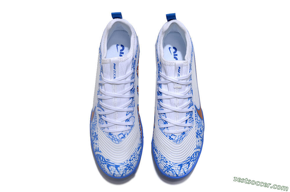 Nike Air Zoom Mercurial Vapor 15 Pro TF Low-Tops Soccer Shoes - White/Blue/Gold 4