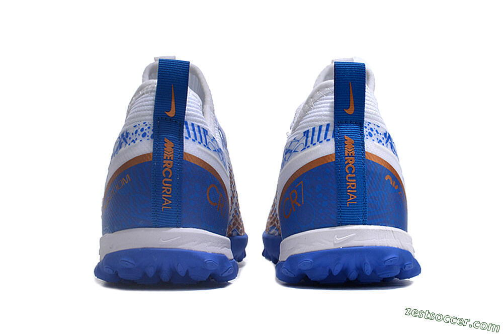 Nike Air Zoom Mercurial Vapor 15 Pro TF Low-Tops Soccer Shoes - White/Blue/Gold 5