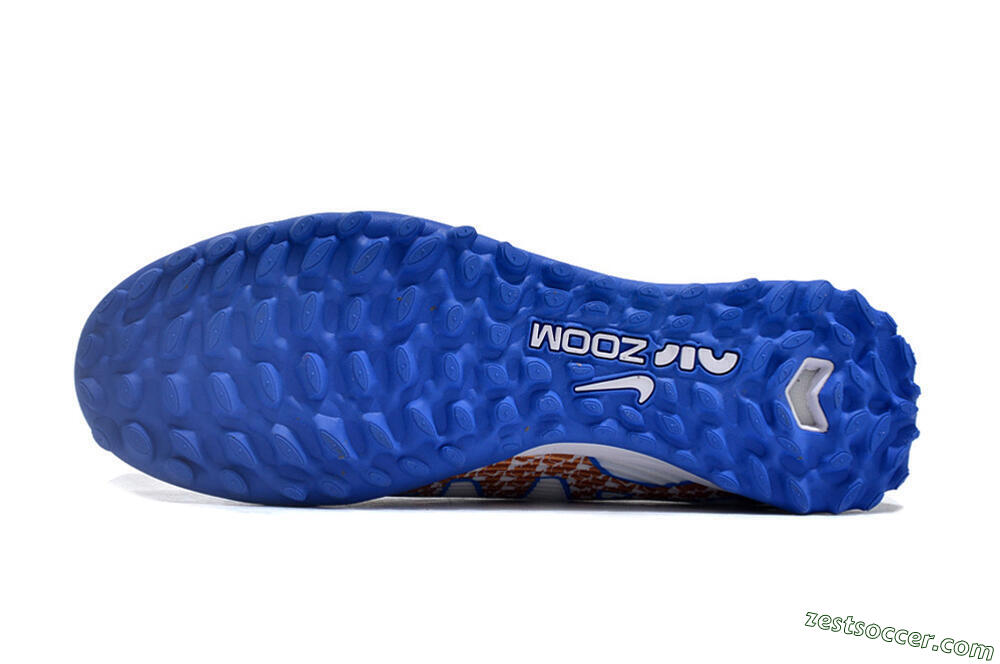 Nike Air Zoom Mercurial Vapor 15 Pro TF Low-Tops Soccer Shoes - White/Blue/Gold 6