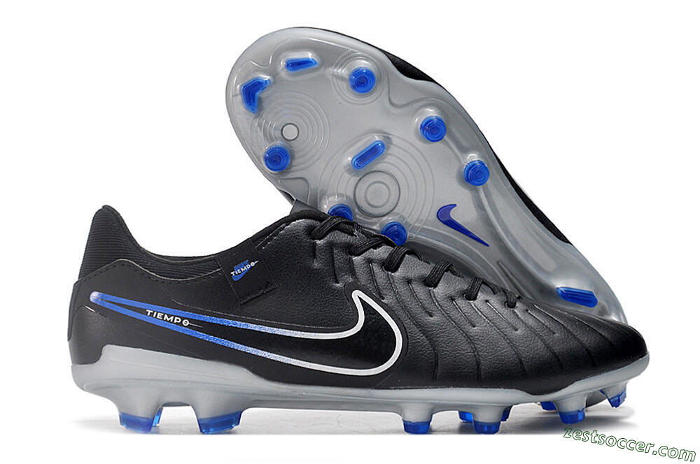 Nike Tiempo Legend 10 Academy FG Low-Tops Soccer Cleats - Black/White/Blue 0