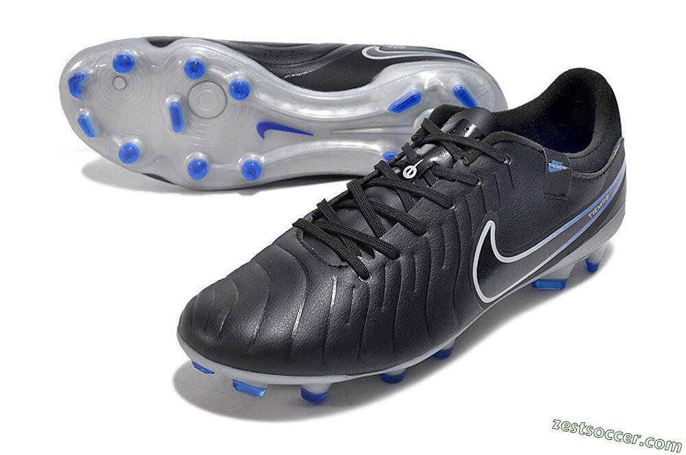 Nike Tiempo Legend 10 Academy FG Low-Tops Soccer Cleats - Black/White/Blue 3