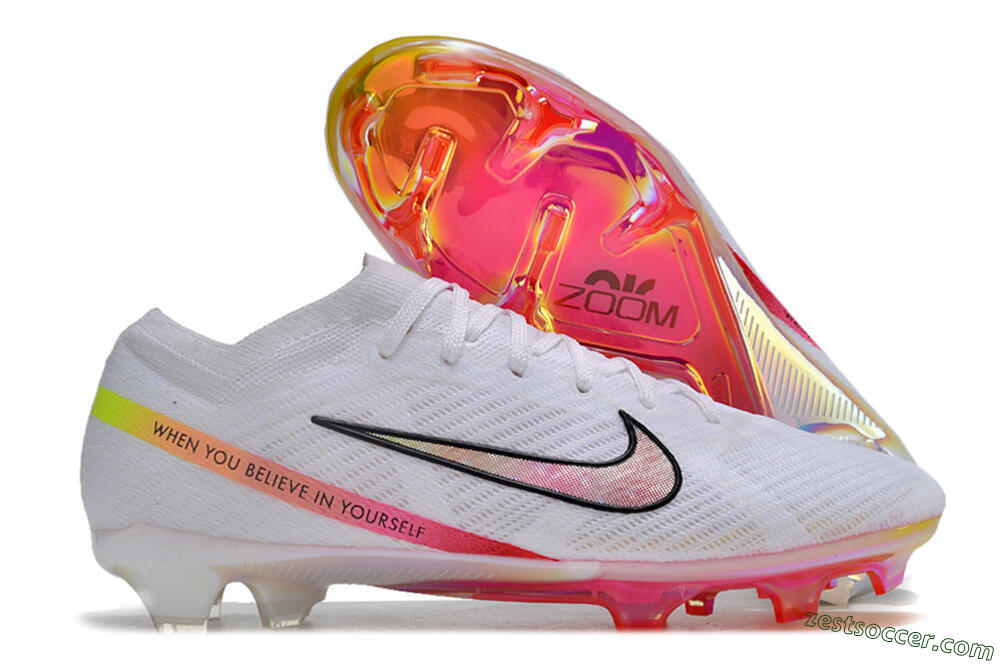 Nike Air Zoom Mercurial Vapor 15 Elite FG Low-Tops Soccer Cleats - White/Pink/Black 0