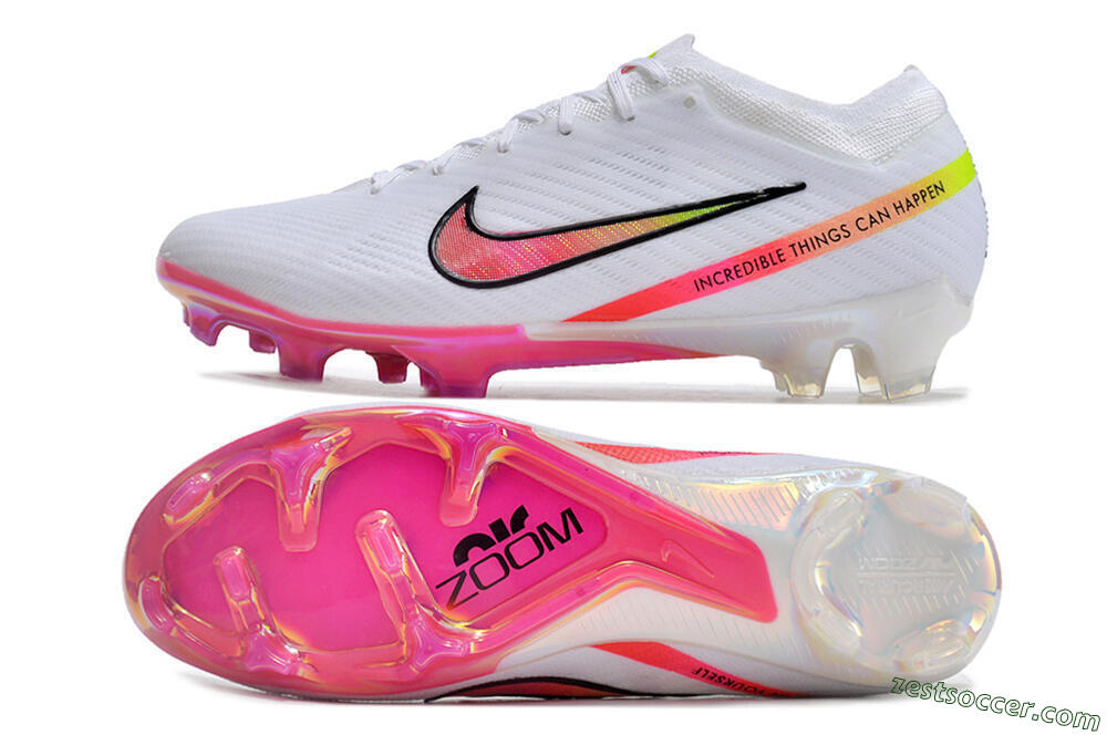 Nike Air Zoom Mercurial Vapor 15 Elite FG Low-Tops Soccer Cleats - White/Pink/Black/Yellow 1
