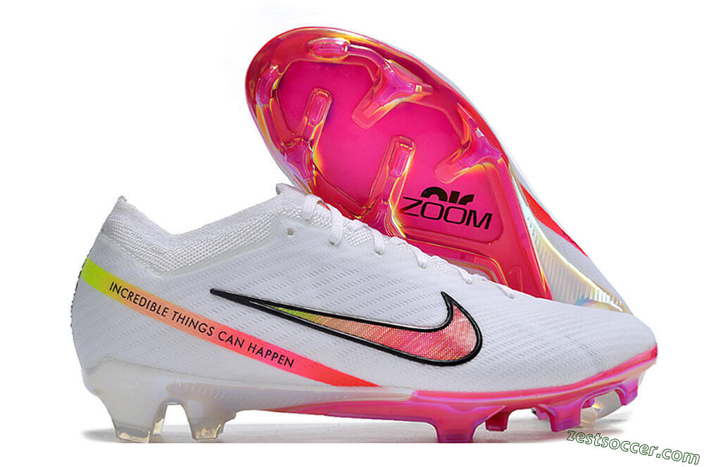 Nike Air Zoom Mercurial Vapor 15 Elite FG Low-Tops Soccer Cleats - White/Pink/Black/Yellow 0
