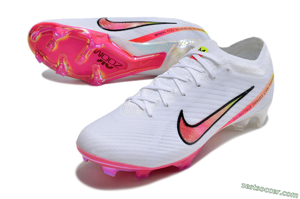 Nike Air Zoom Mercurial Vapor 15 Elite FG Low-Tops Soccer Cleats - White/Pink/Black/Yellow 3