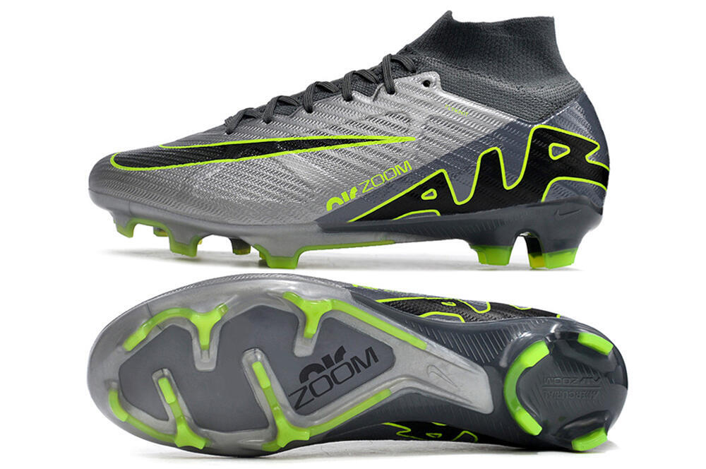 Nike Air Zoom Mercurial Superfly 9 Elite FG High-Tops Soccer Cleats - Grey/Silver/Black/Green 1
