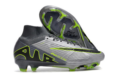 Nike Air Zoom Mercurial Superfly 9 Elite FG High-Tops Soccer Cleats - Grey/Silver/Black/Green