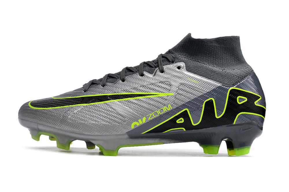 Nike Air Zoom Mercurial Superfly 9 Elite FG High-Tops Soccer Cleats - Grey/Silver/Black/Green 2